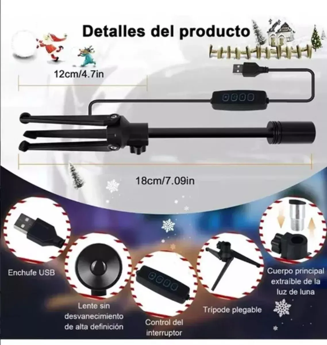 Lámpara Proyector Luna Velador Luz Led Cálida Usb Hd 360°