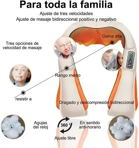 Masajeador Eléctrico Cuello Espalda Hombro Cintura Portatil Con Calor Led