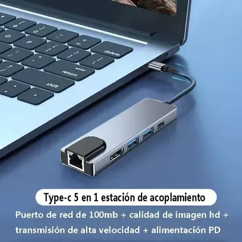 Adaptador Hub 5 En 1 Usb C A Usb 3.0 4k Hdmi Rj45 Tipo C