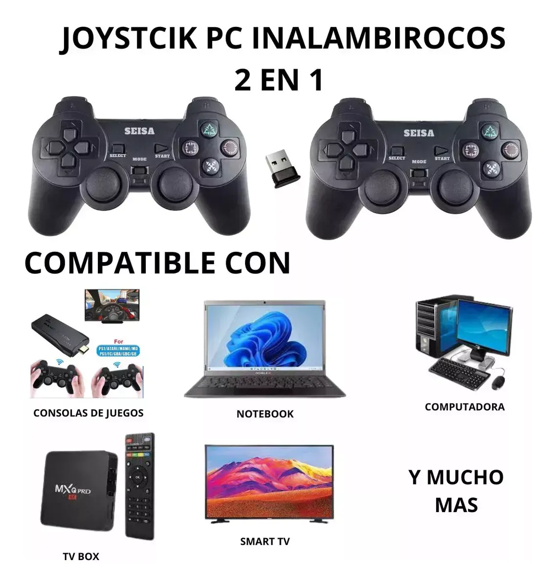 Kit X2 Controles Joystick Pc Inalámbrico Vibración Universal