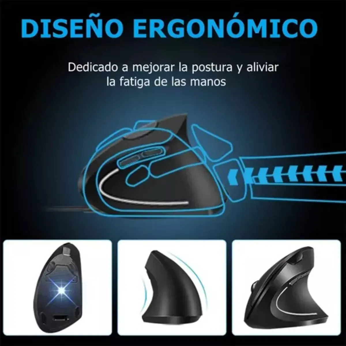 Kit Mouse Vertical Inalámbrico Recargable Con Soporte Muñeca