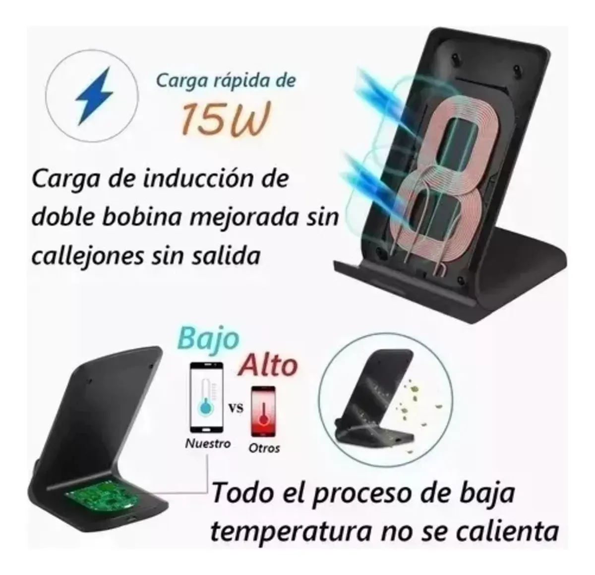 Cargador Inalámbrico Soporte Qi Carga Rápida 10w Universal