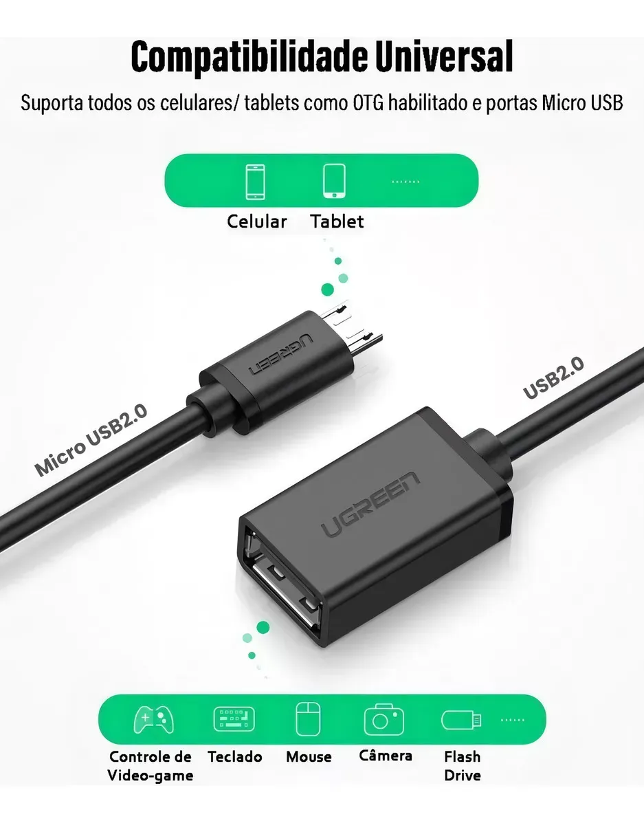 Cable Adaptador Micro Usb A Usb Otg 15 Cm Universal Ugreen