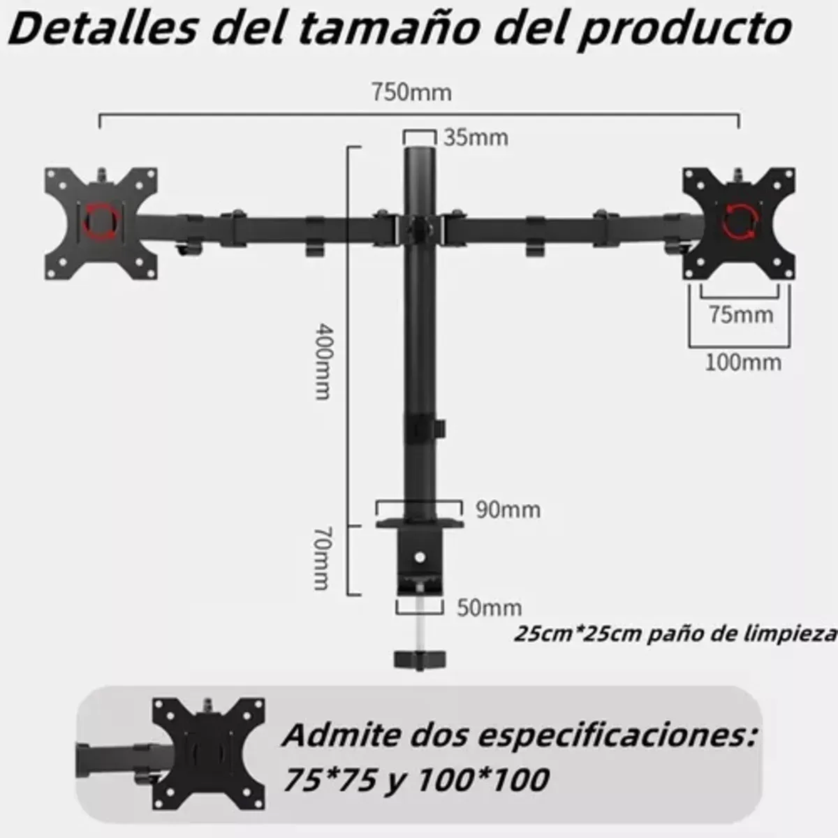 Soporte Brazo Doble Para 2 Monitores 13-32 Base Escritorio