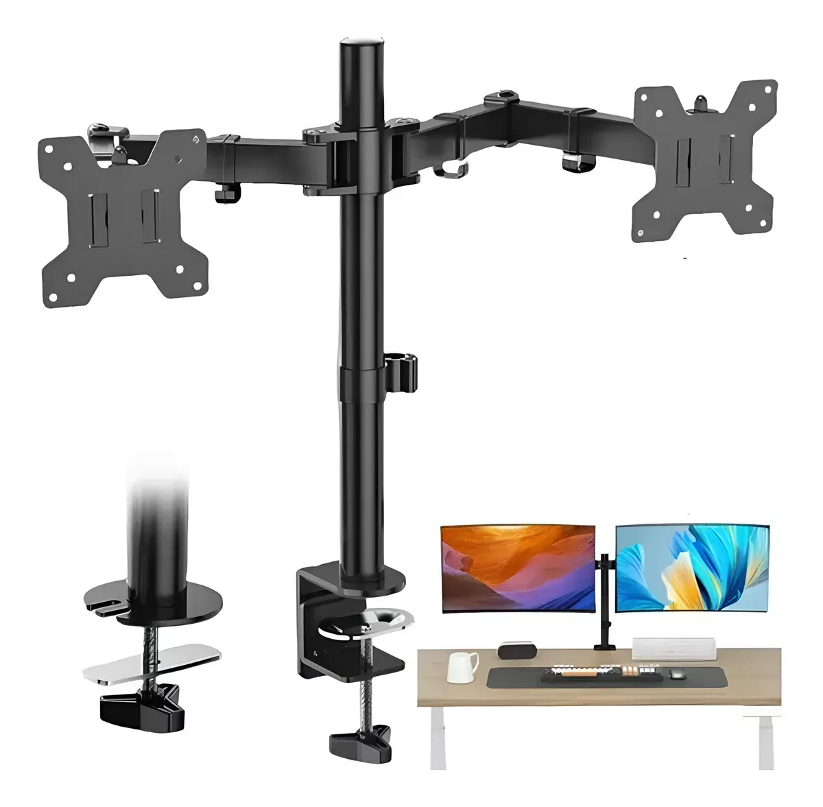 Soporte Brazo Doble Para 2 Monitores 13-32 Base Escritorio