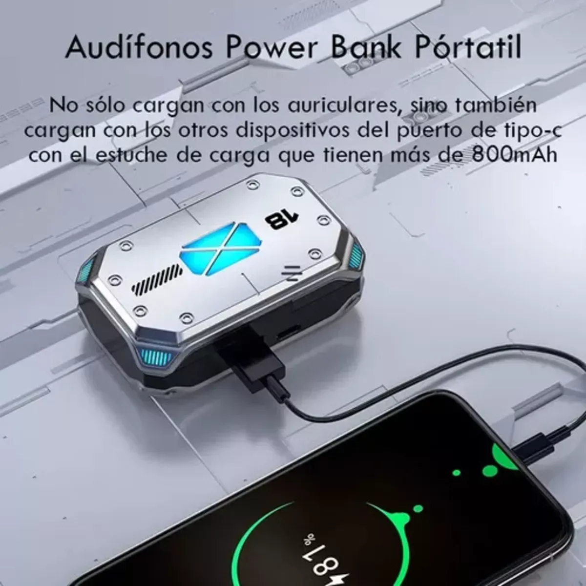 Audífonos In-ear Inalámbricos Bluetooth Luz Led Power Bank