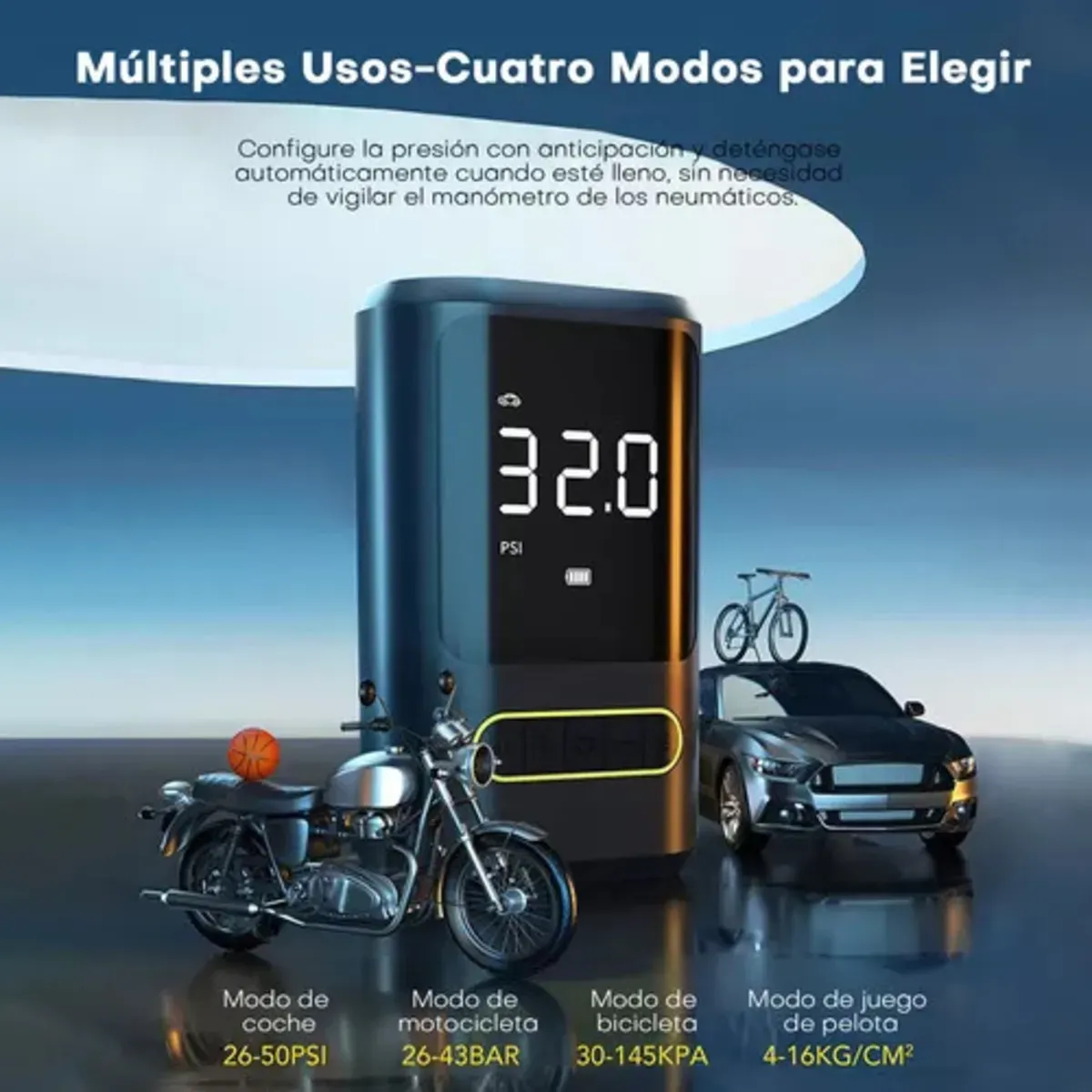 Compresor De Aire Eléctrico Portátil Recargable 80w Inflador Universal