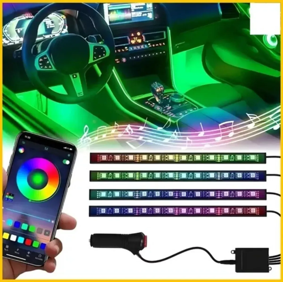 Tira Luces Interior Carro Led Rgb Audiorítmica App Bluetooth