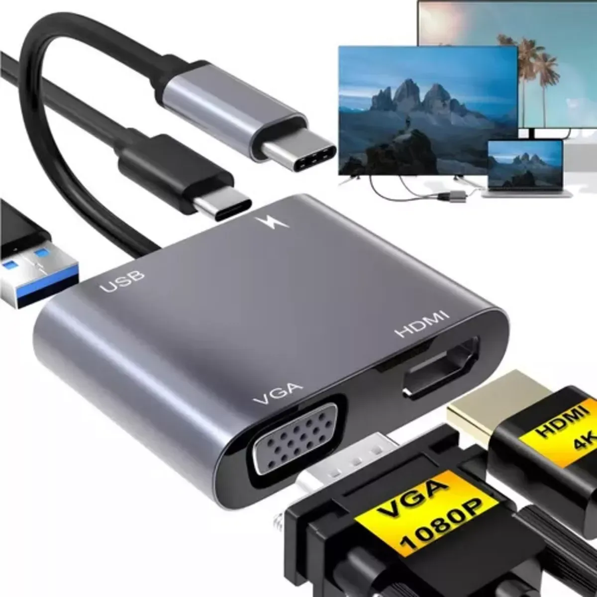 Adaptador Usb C A Hdmi Vga 4 En 1 Para Macbook/air Pro/iPad