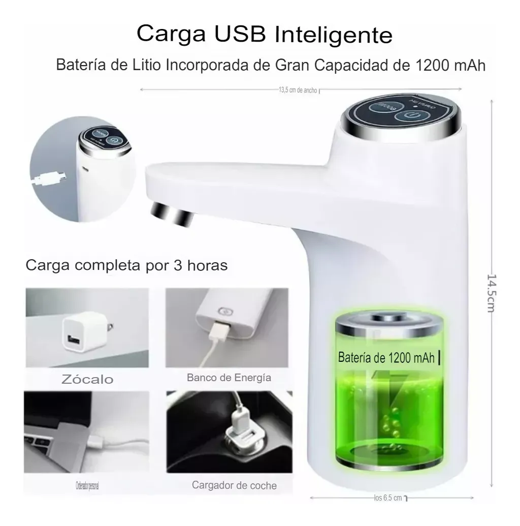 Dispensador De Agua Eléctrico Recargable Usb Portátil Bomba