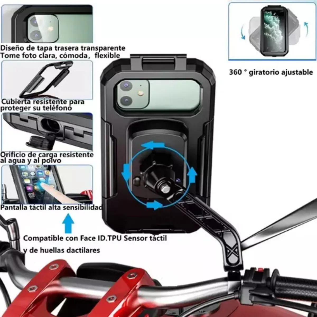 Soporte Base Para Celular Impermeable Espejo Moto Universal