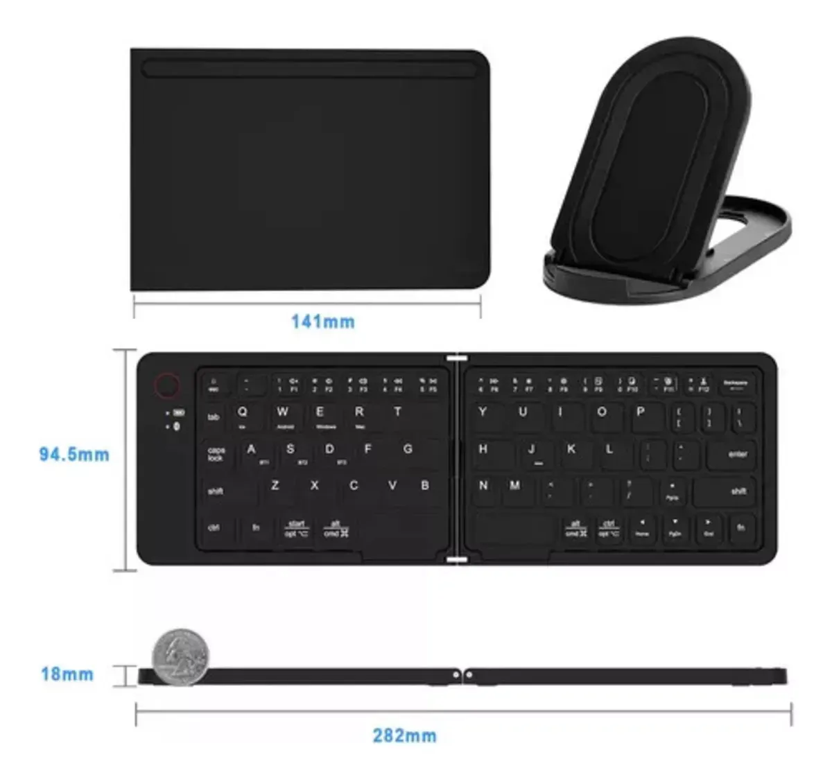 Teclado Inalámbrico Plegable Bluetooth Recargable + Soporte