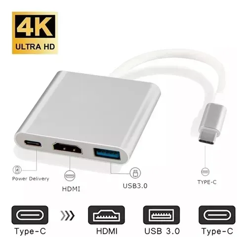 Convertidor Adaptador Hub Usb C A Hdmi 4k Usb 3.0 Y Tipo C