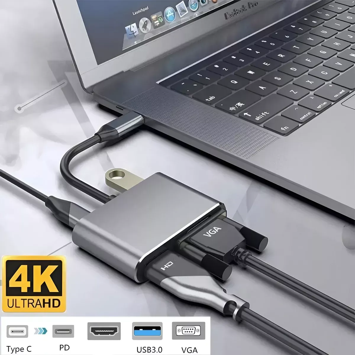 Adaptador Usb C A Hdmi Vga 4 En 1 Para Macbook/air Pro/iPad