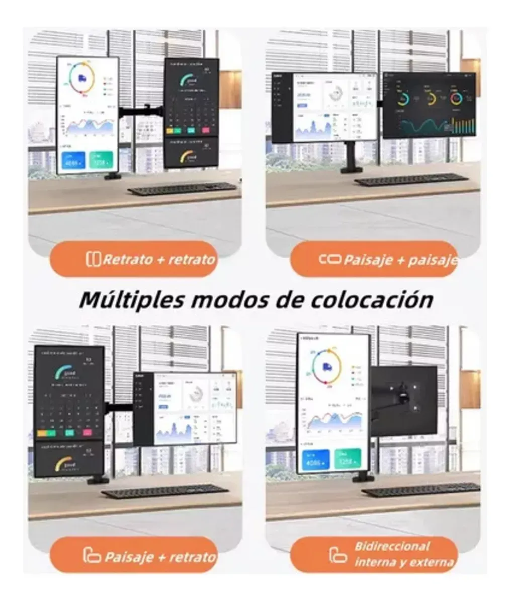 Soporte Brazo Doble Para 2 Monitores 13-32 Base Escritorio