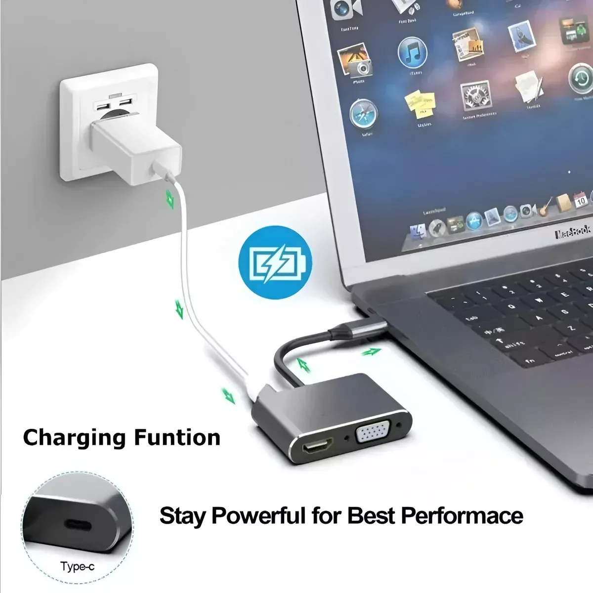 Adaptador Usb C A Hdmi Vga 4 En 1 Para Macbook/air Pro/iPad