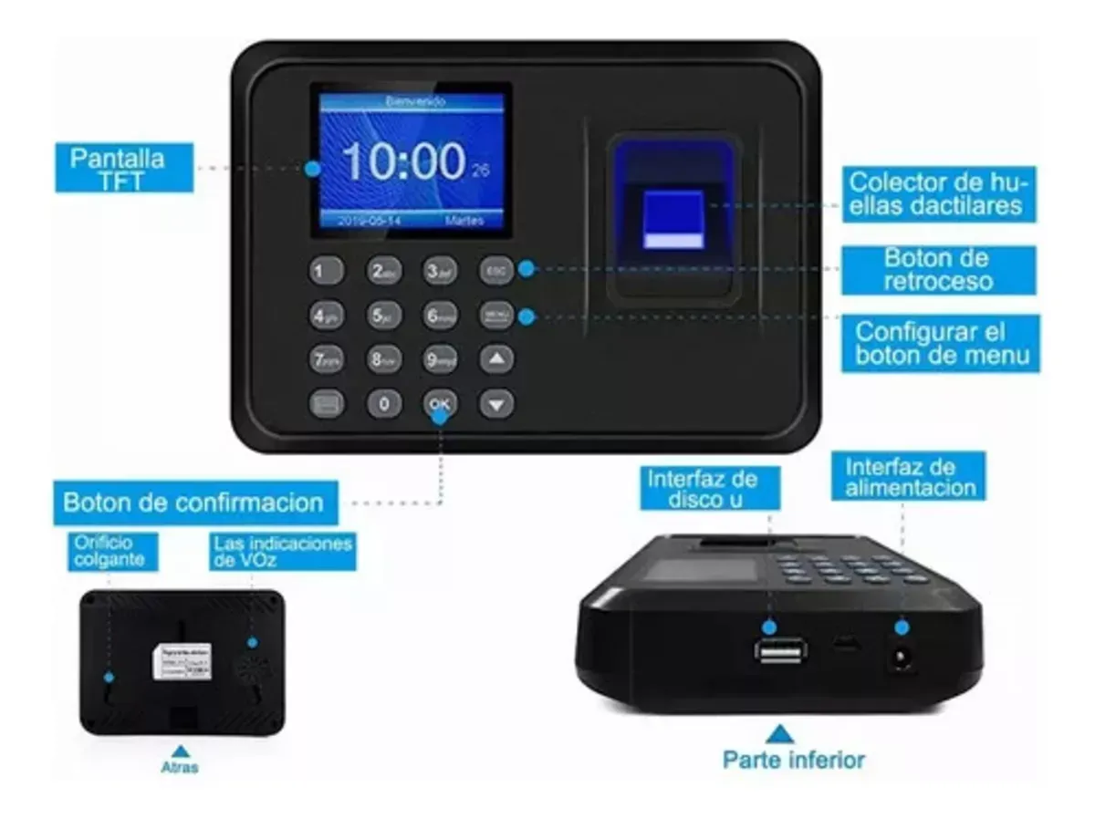 Maquina De Asistencia Empleados Usb Pantalla Huella Digital