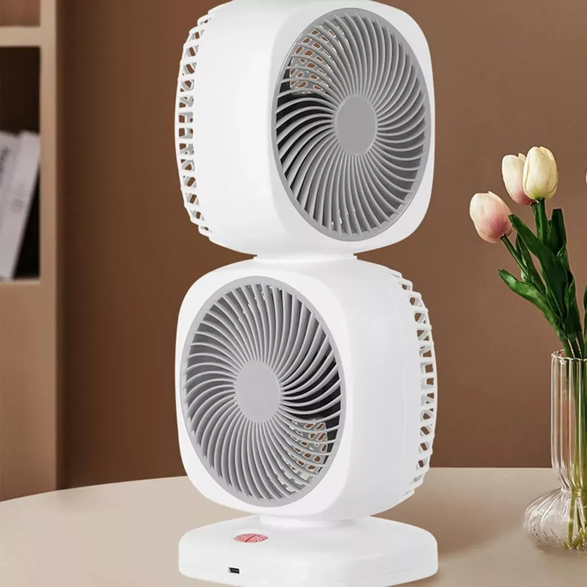 Ventilador Doble De Escritorio 5 Velocidades 360° Recargable