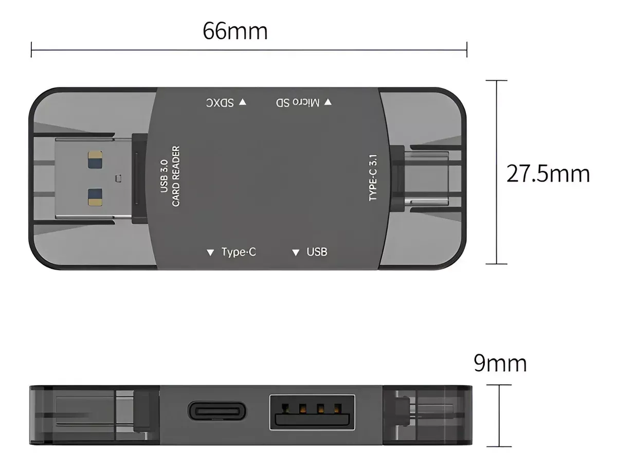 Lector De Tarjetas Usb 6 En 1 Rapido Usb 3.0 Tipo C Micro Sd