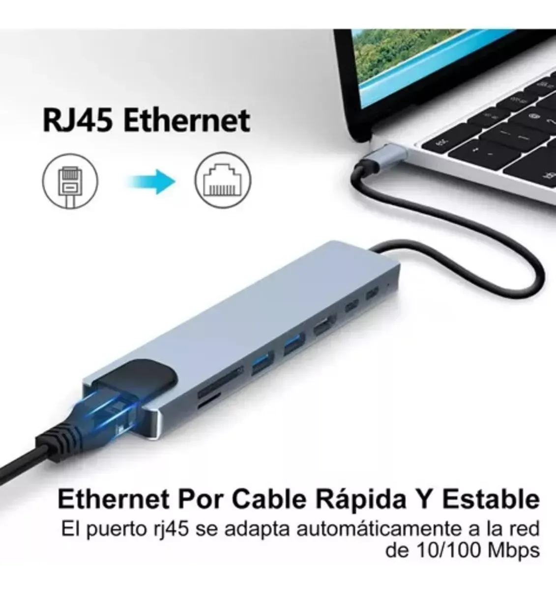 Hub Adaptador Multi Tipo C 8 En 1 Usb C A Hdmi Con Ethernet