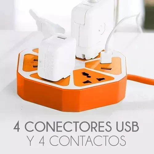 Multi Toma Conector Hexago Multiusos Con 4 Usb 1.8 Metros