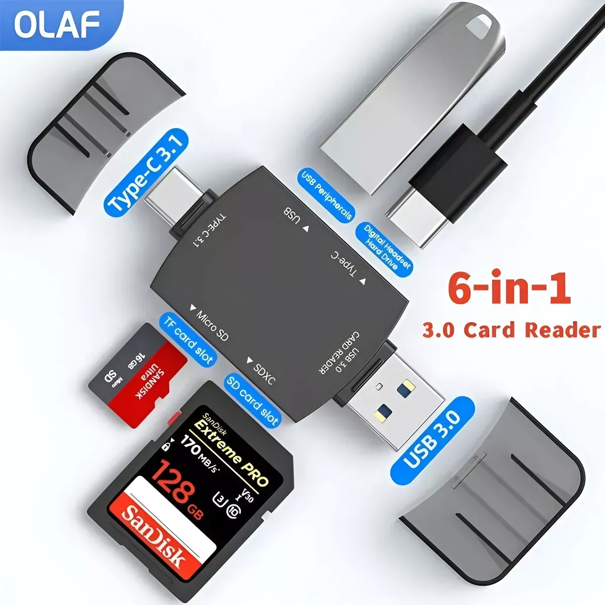 Lector De Tarjetas Usb 6 En 1 Rapido Usb 3.0 Tipo C Micro Sd