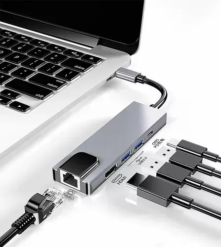 Adaptador Hub 5 En 1 Usb C A Usb 3.0 4k Hdmi Rj45 Tipo C