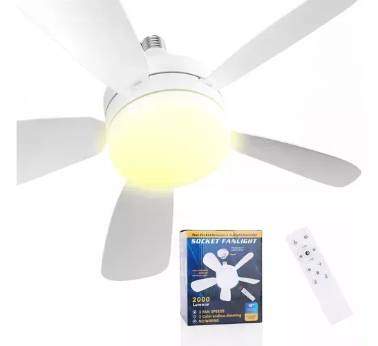 Ventilador Lámpara E27 Led 5 Aspas 3 Velocidades Con Control