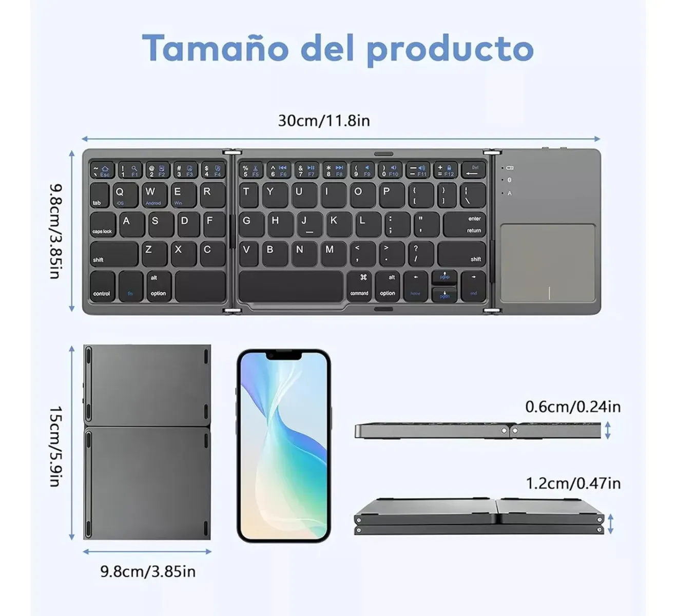 Mini Teclado Inalámbrico Bluetooth Plegable Con Panel Táctil