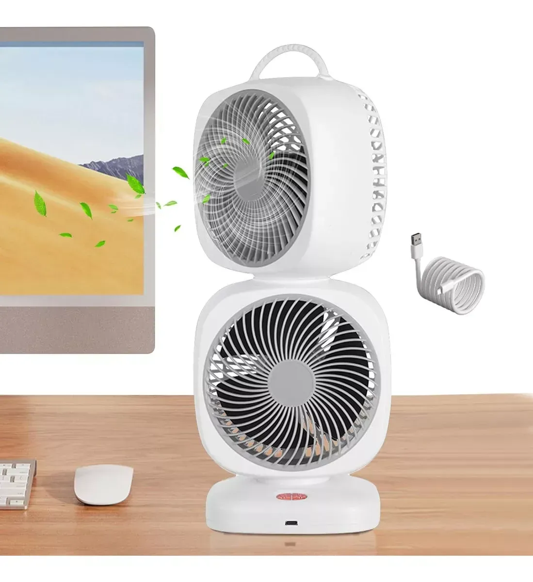 Ventilador Doble De Escritorio 5 Velocidades 360° Recargable