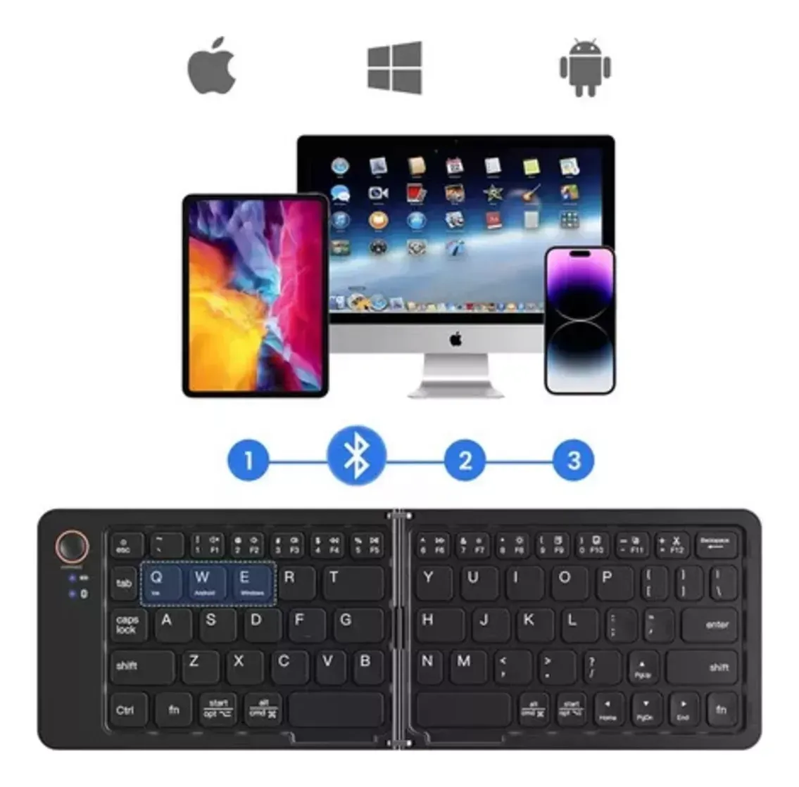 Teclado Inalámbrico Plegable Bluetooth Recargable + Soporte