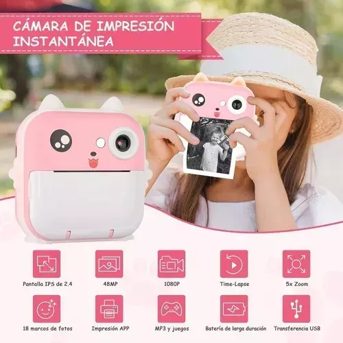 Cámara Impresora Instantánea Térmica 12 Rollos + Micro 32gb