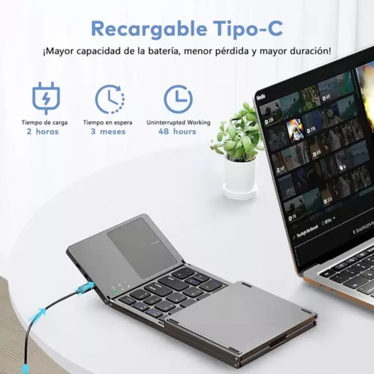 Mini Teclado Inalámbrico Bluetooth Plegable Con Panel Táctil