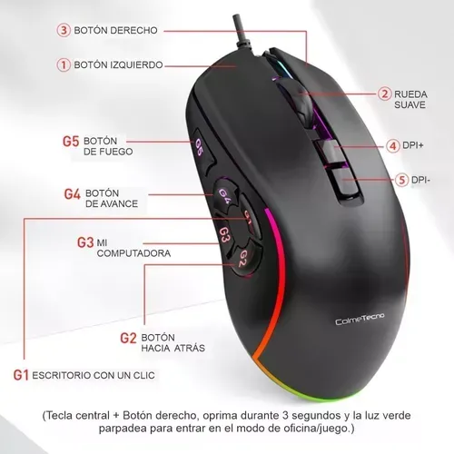 Mouse Gamer Periférico 7200dpi 10 Botones Cable Rgb Weibo X9