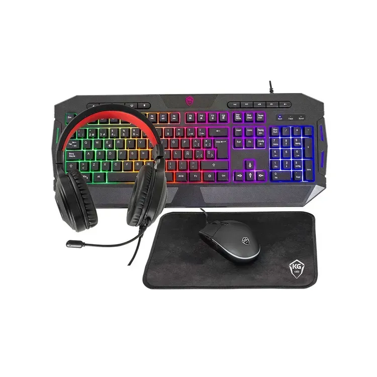 Combo Kalley Alámbrico Teclado + Mouse + Audífonos + PadMouse Gaming Negro