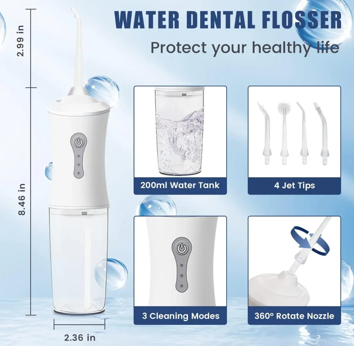 Irrigador Dental De Agua Inalámbrico Portátil Con 4 Puntas De Chorro, 3 Modos De Limpiador De Dientes Recargable Para Viajes