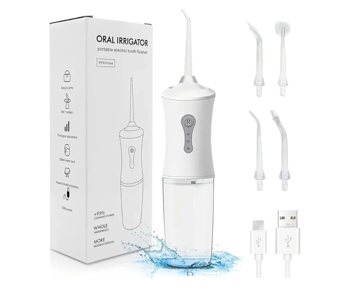 Irrigador Dental De Agua Inalámbrico Portátil Con 4 Puntas De Chorro, 3 Modos De Limpiador De Dientes Recargable Para Viajes