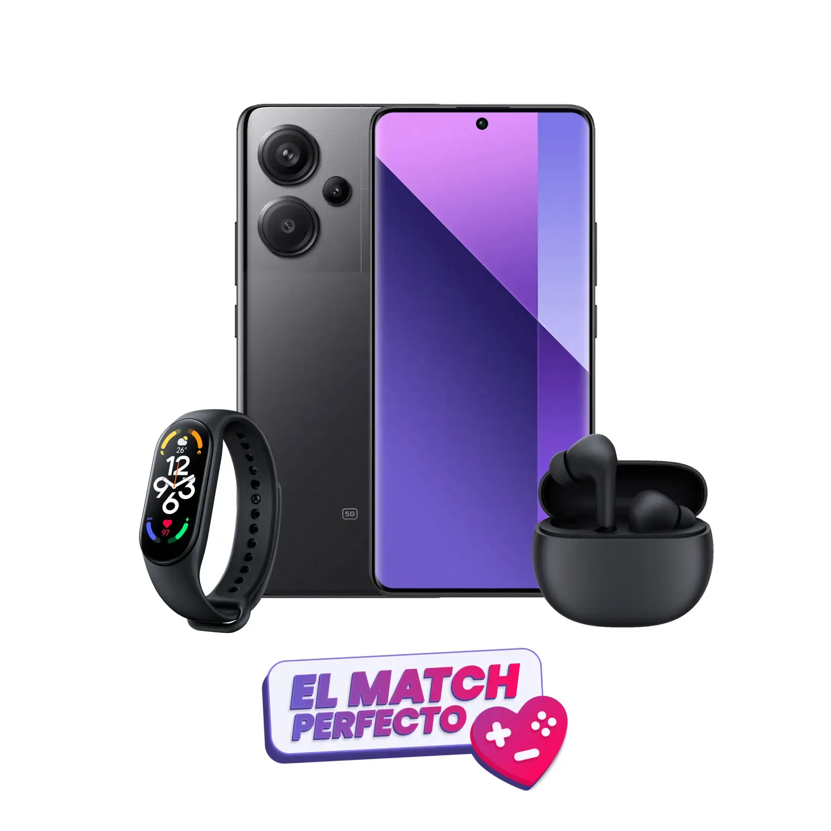 Combo Xiaomi Redmi Note 13 Pro 256GB 8GB+ Smartwatch Xiaomi Mi Smart Band 7+ Audífonos Redmi Buds 4 SP