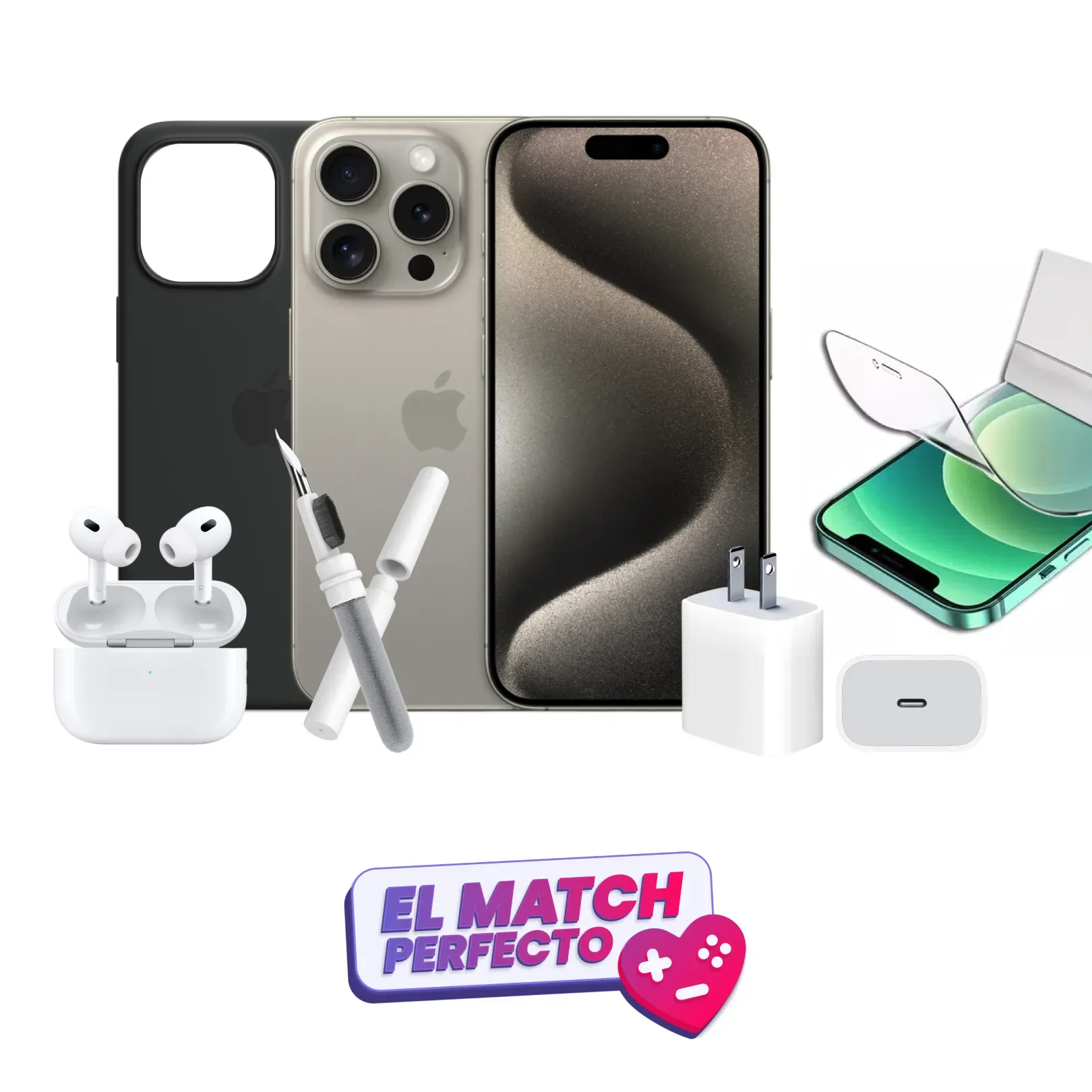 Combo iPhone 15 Pro Max 256GB Nuevo+ Adaptador Apple+ Hidrogel+ Case+ Airpods Pro2+ Cleaning Kit Airpods SP