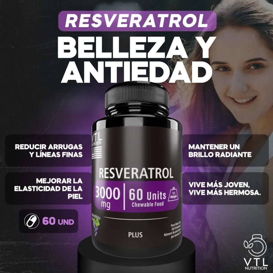 Resveratrol 3000mg Salud Antioxidante 60 Masticables