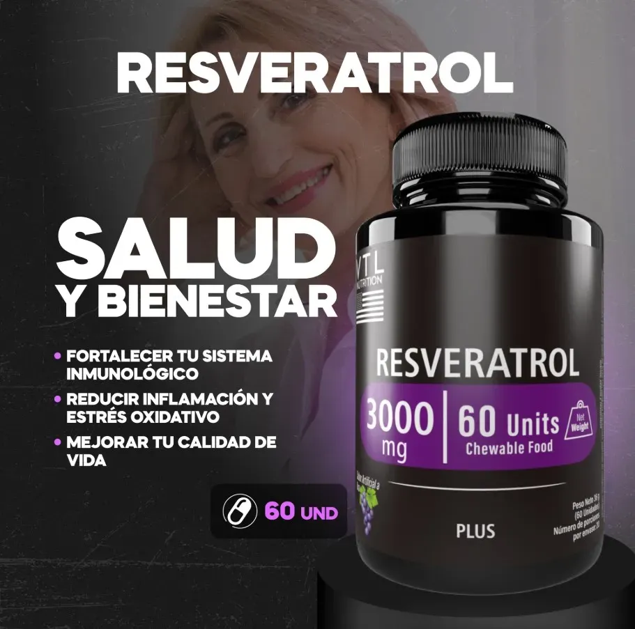 Resveratrol 3000mg Salud Antioxidante 60 Masticables