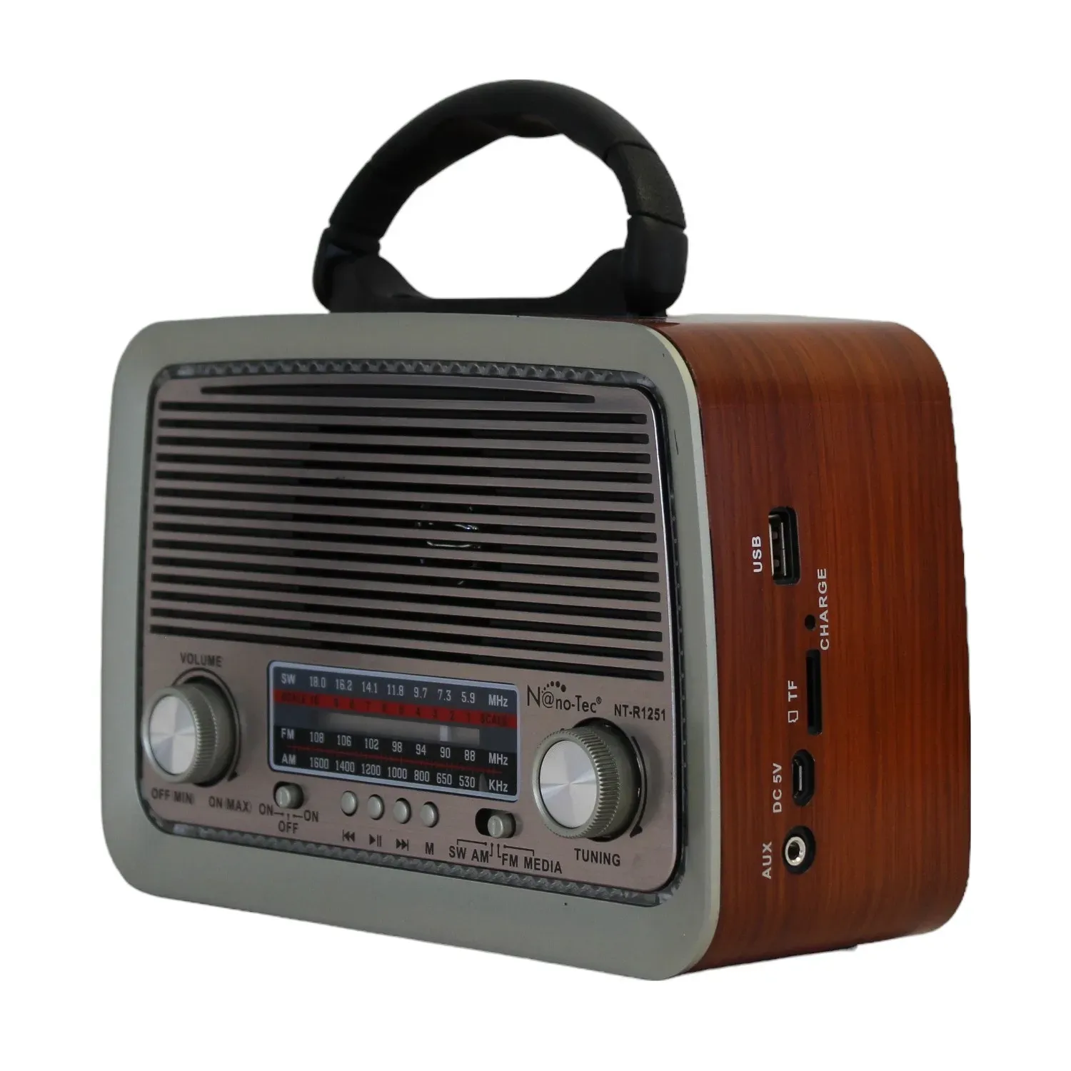 Radio Portatil Retro AM FM Con Entrada Auxiliar