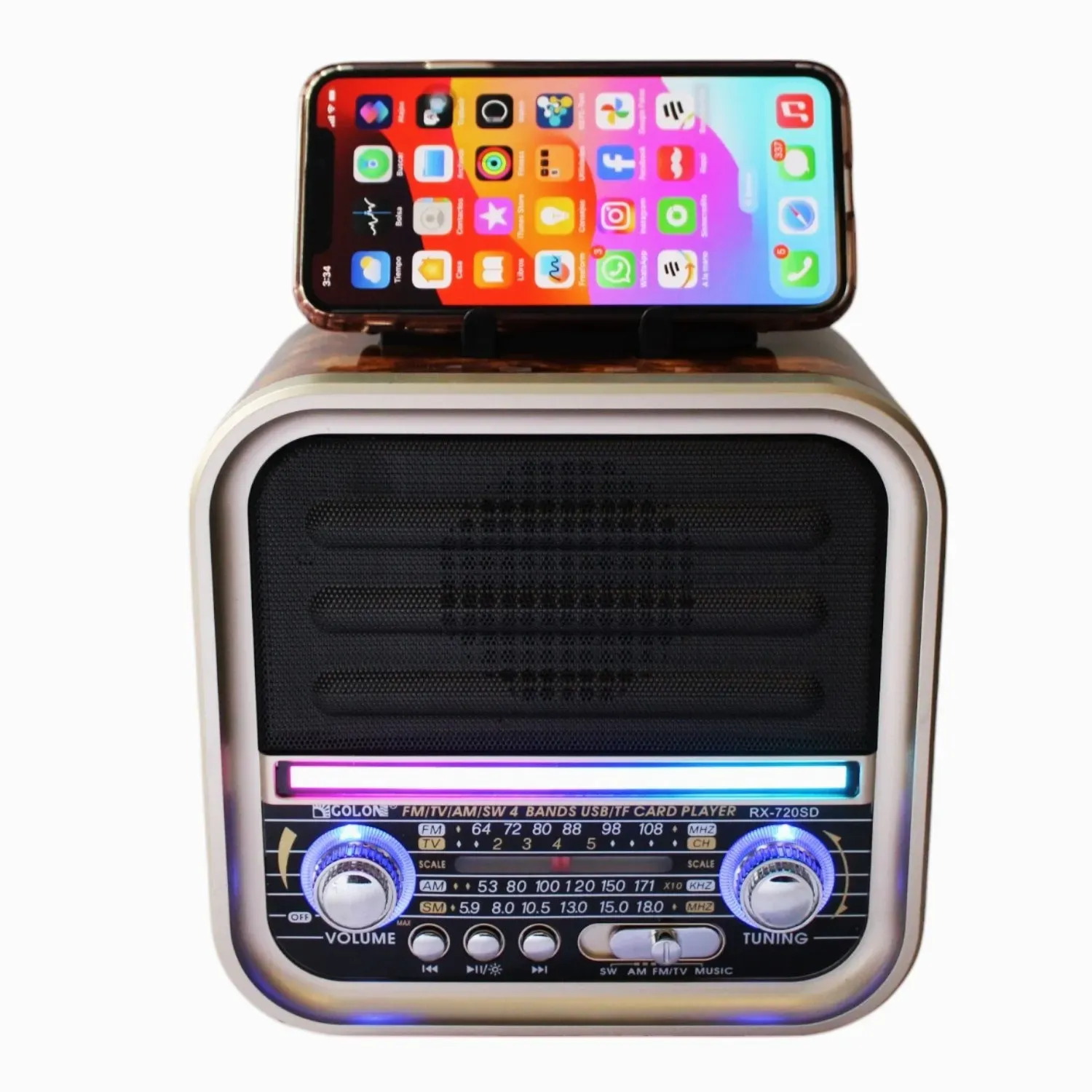 Radio Vintage Con Luz LED Entrada USB Y Sonido Potente