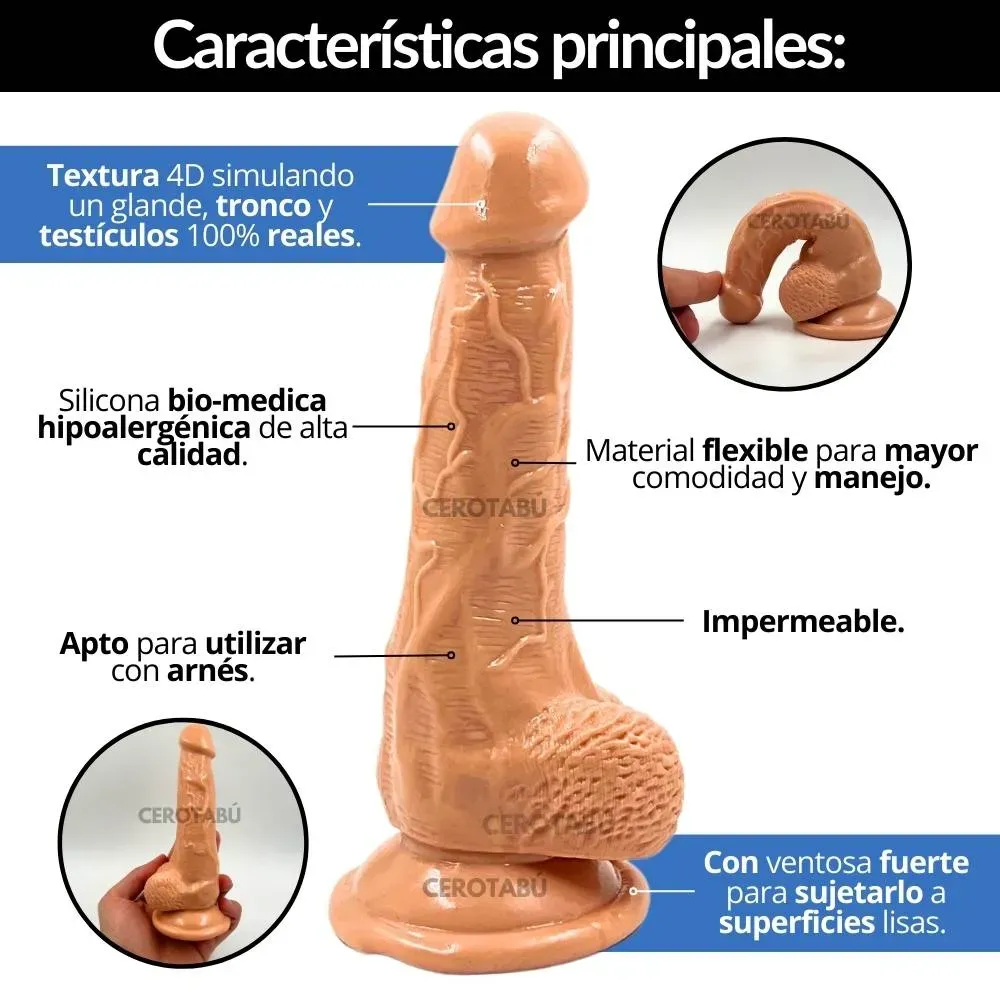 Dildo Realista Pene Consolador Con Chupa Silicona Biomédica 17 cm