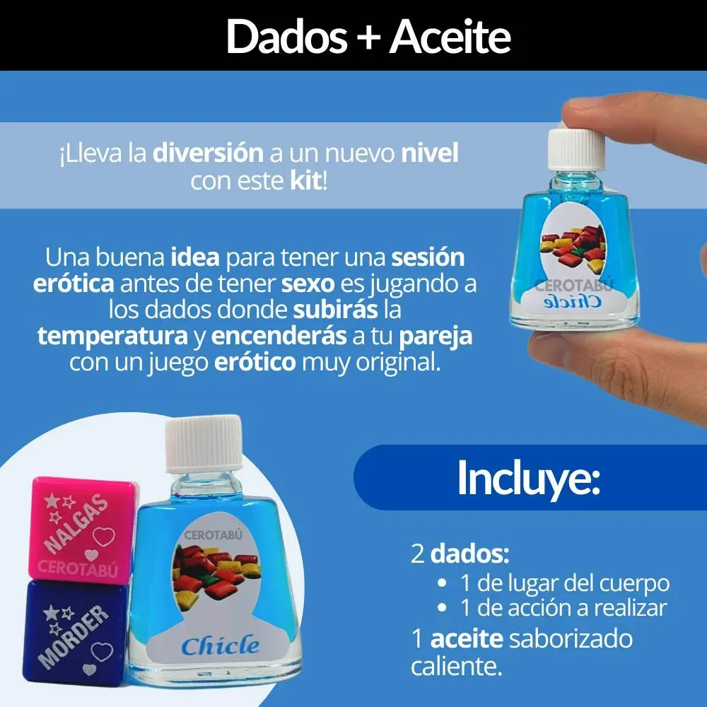 x3 Aceite Comestible Caliente Sexo Oral + Dados Eroticos 