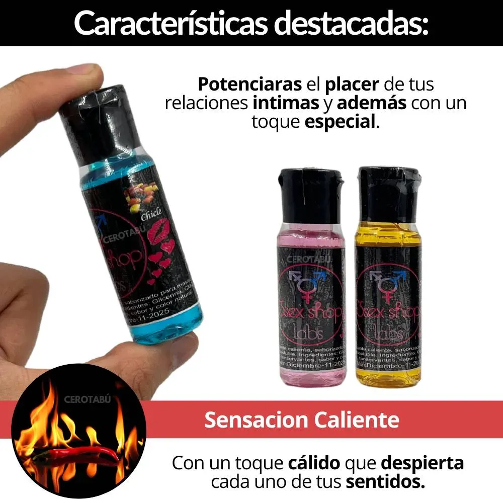 x3 Lubricante Intimo Aceite Comestible Caliente Saborizado