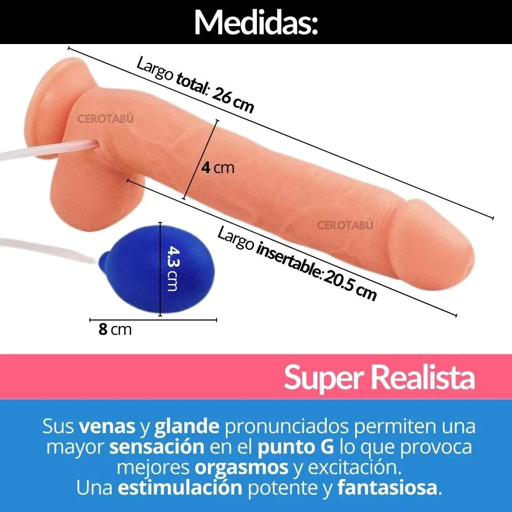 Dildo Pene Realista Grande Con Chupa Bomba Eyaculación 