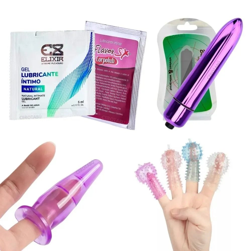 Kit Plug Anal + Vibrador Bala + Funda Dedos + x2 Lubricante