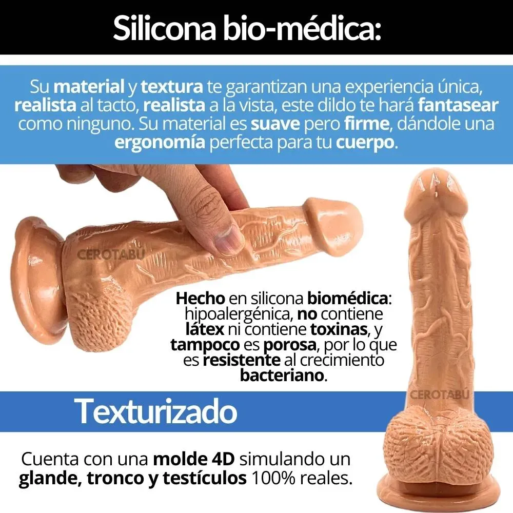 Dildo Realista Pene Consolador Con Chupa Silicona Biomédica 17 cm