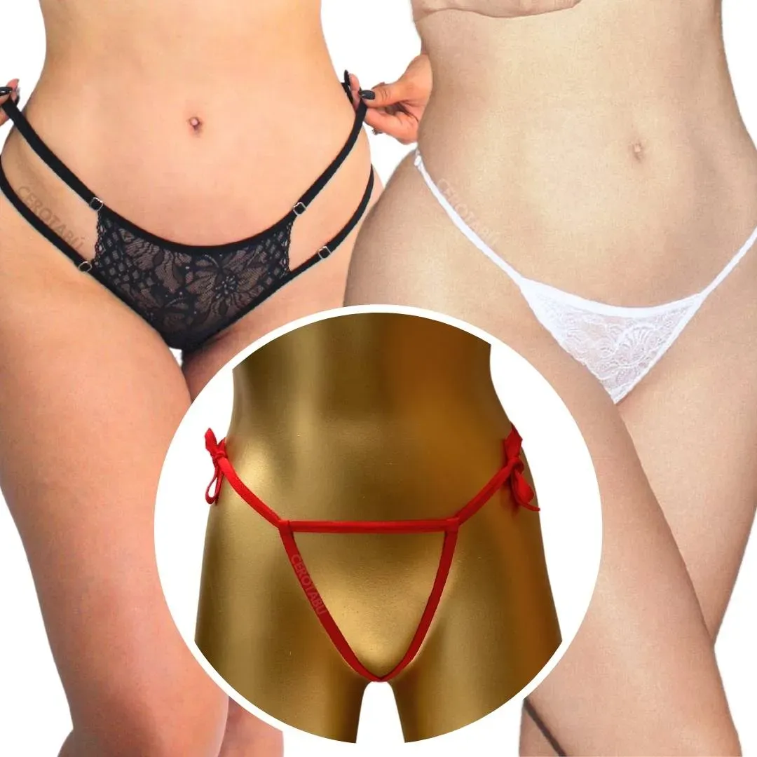 x3 Unds Tanga Brasilera Panty Encaje Sesgo Lencería Ropa Interior